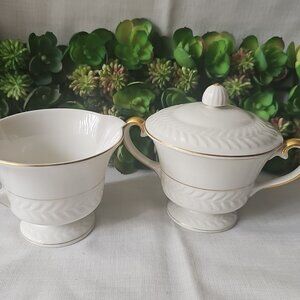 Vintage Theodore Haviland Carlton white porcelain sugar & creamer bowl set